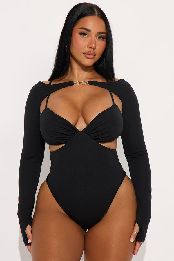 Marcelina Long Sleeve Bolero & Bodysuit 2 Piece Set - Black