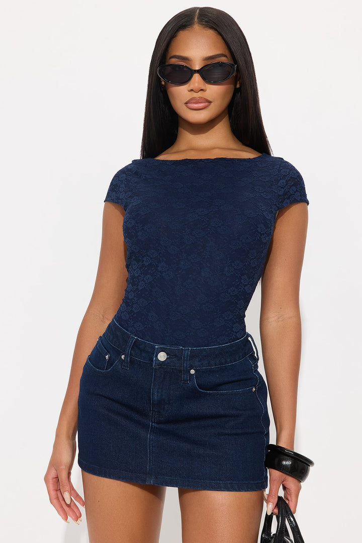 Samantha Lace Short Sleeve Bodysuit - Navy