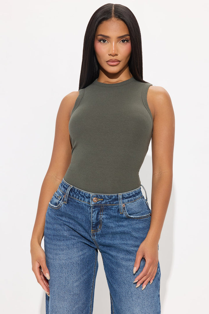 Lily Ribbed Tank - Olive 1