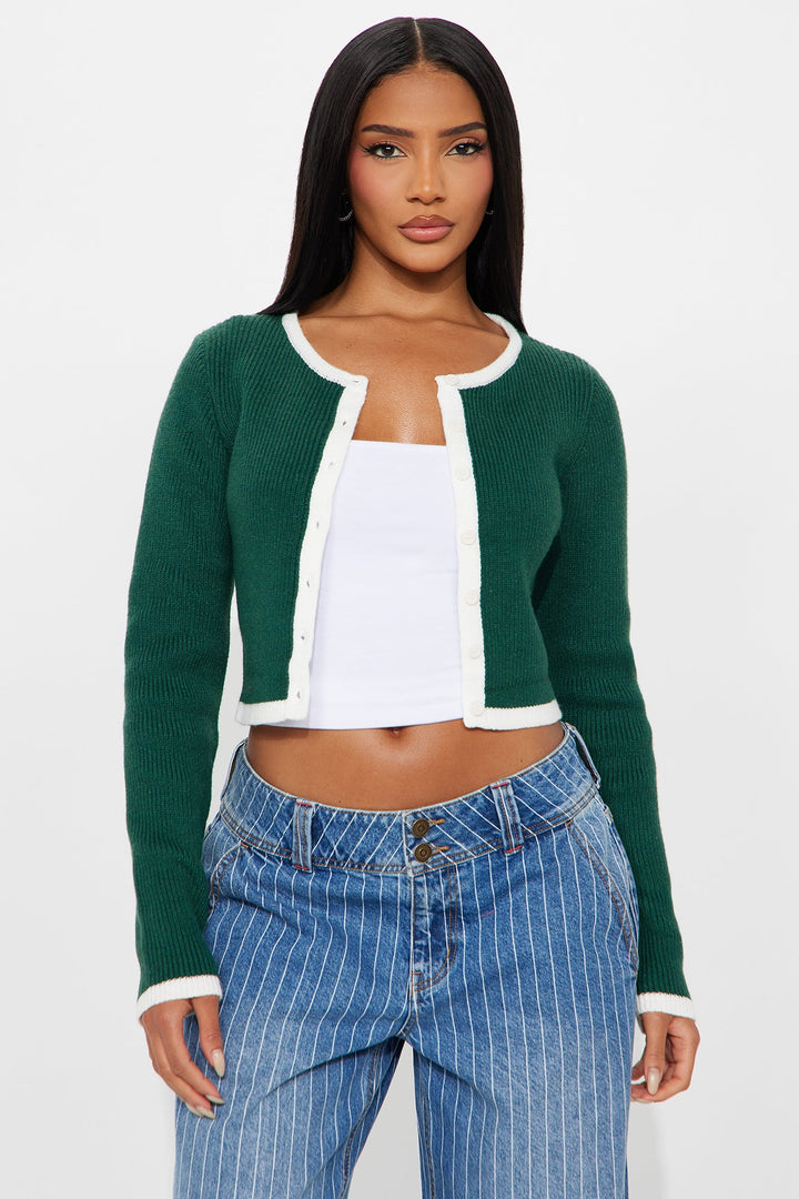Jaszy Contrast Cardigan - Green/combo
