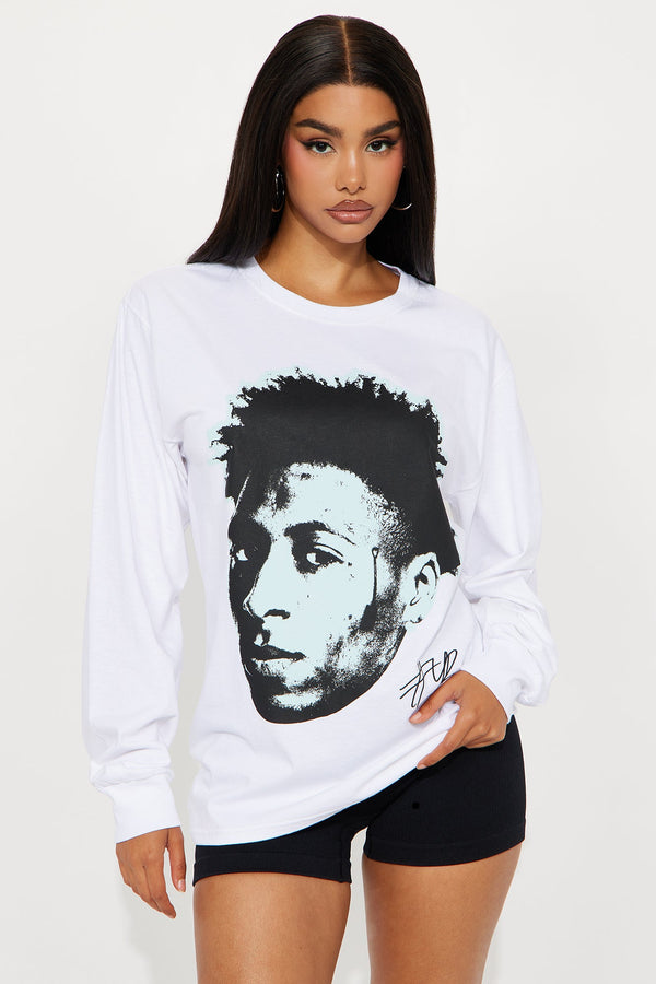 NBA YoungBoy Face Long Sleeve Tee - White