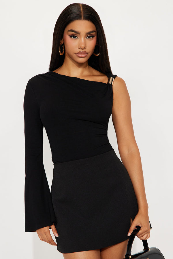 Etta Long Sleeve Ruched Top - Black