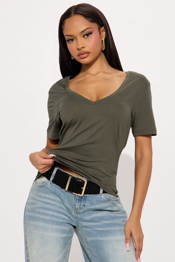 Ava V-Neck Tee - Military Green