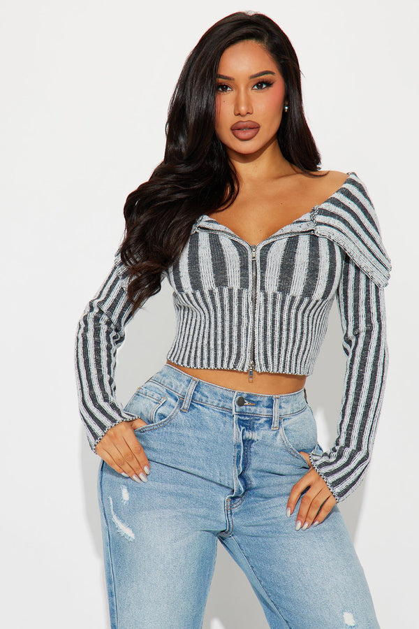 Essex Marled Off Shoulder Cropped Cardigan - Grey