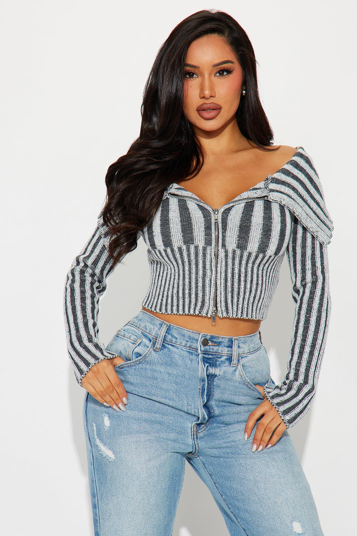 Essex Marled Off Shoulder Cropped Cardigan - Grey