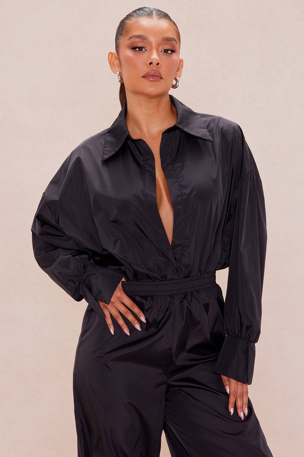 Leonie Collared Bodysuit - Black