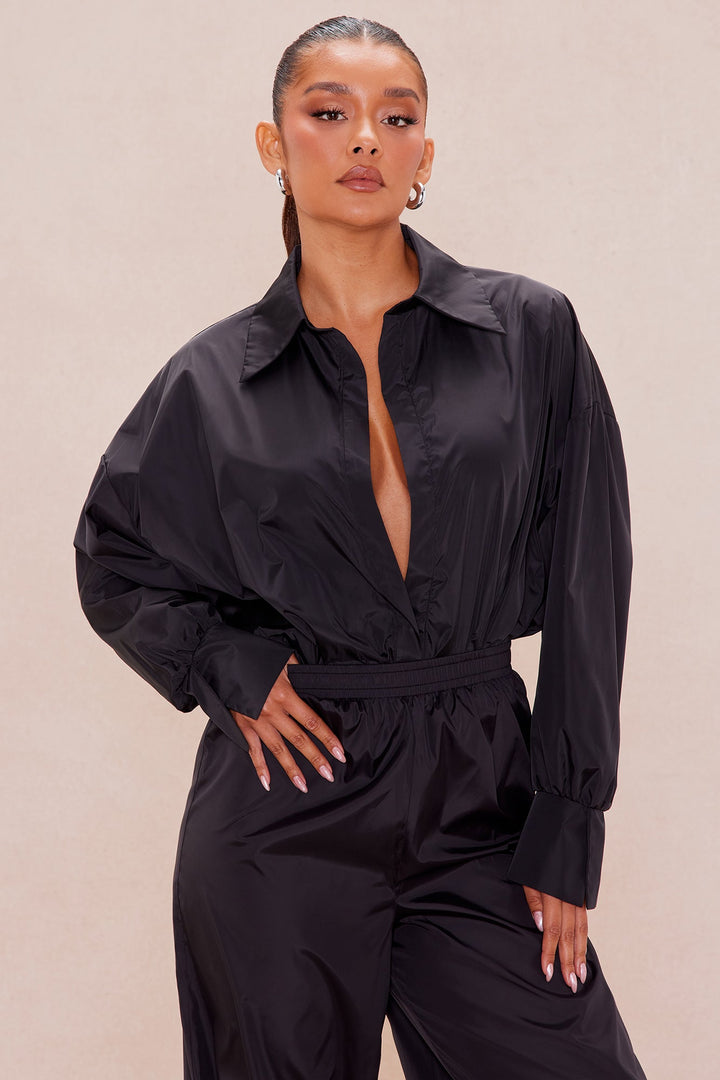 Leonie Collared Bodysuit - Black