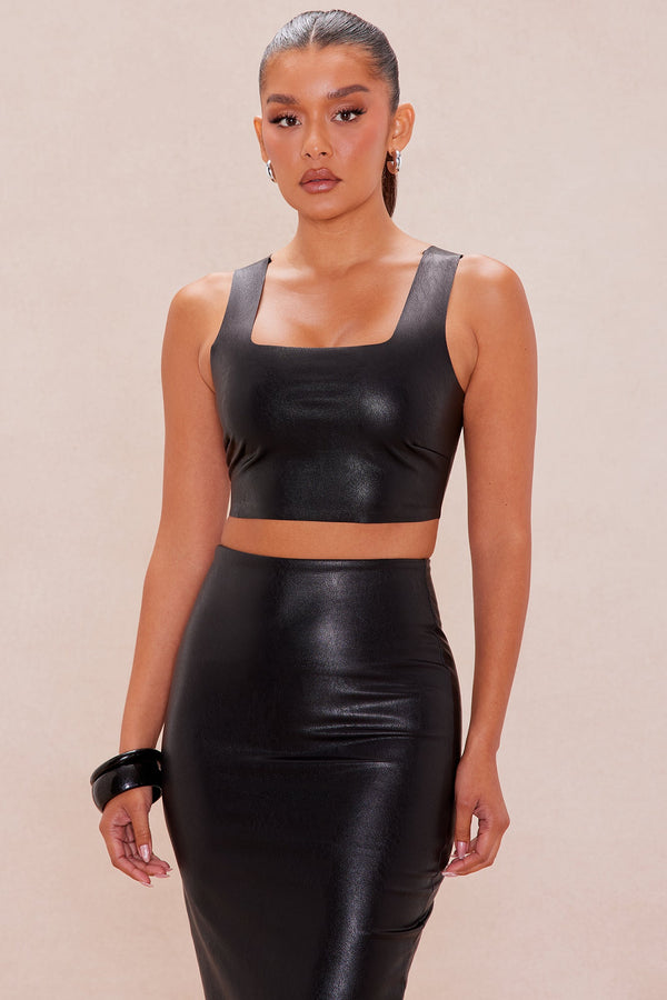 Zahara Faux Leather Top - Black