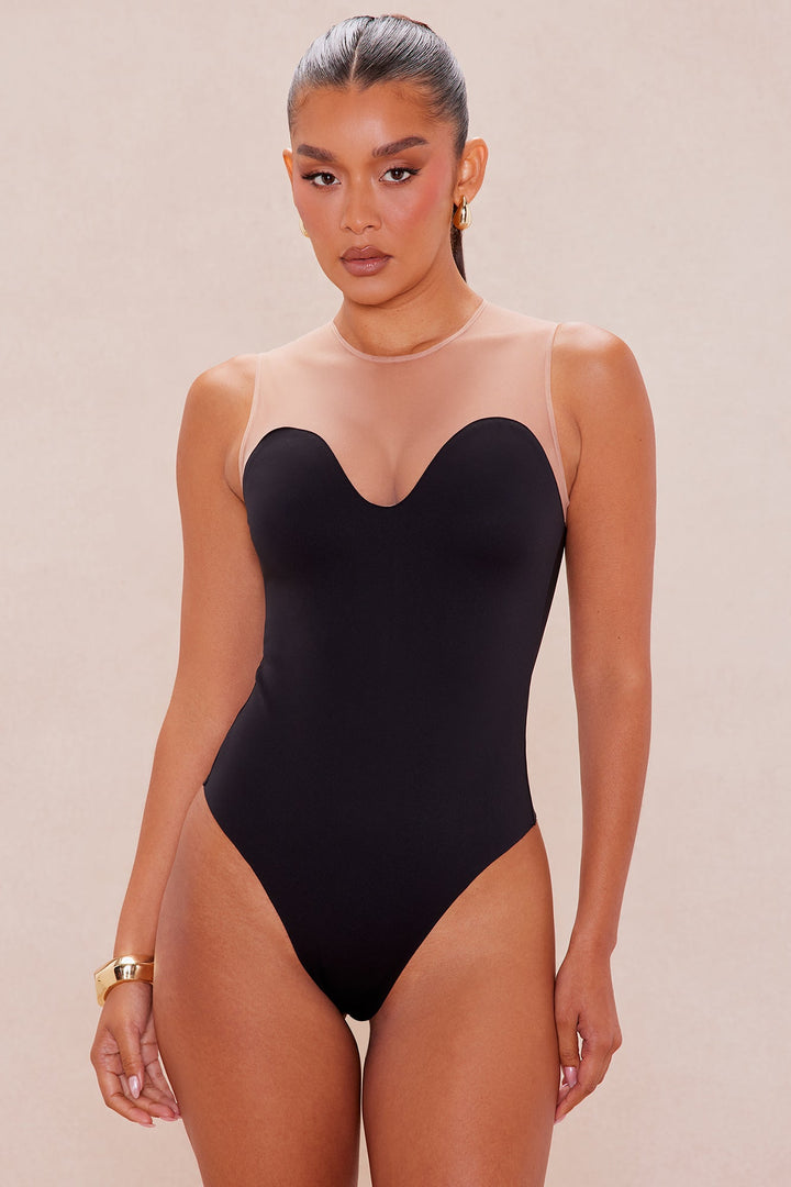 Kendra Mesh Cut Out Bodysuit - Black/combo