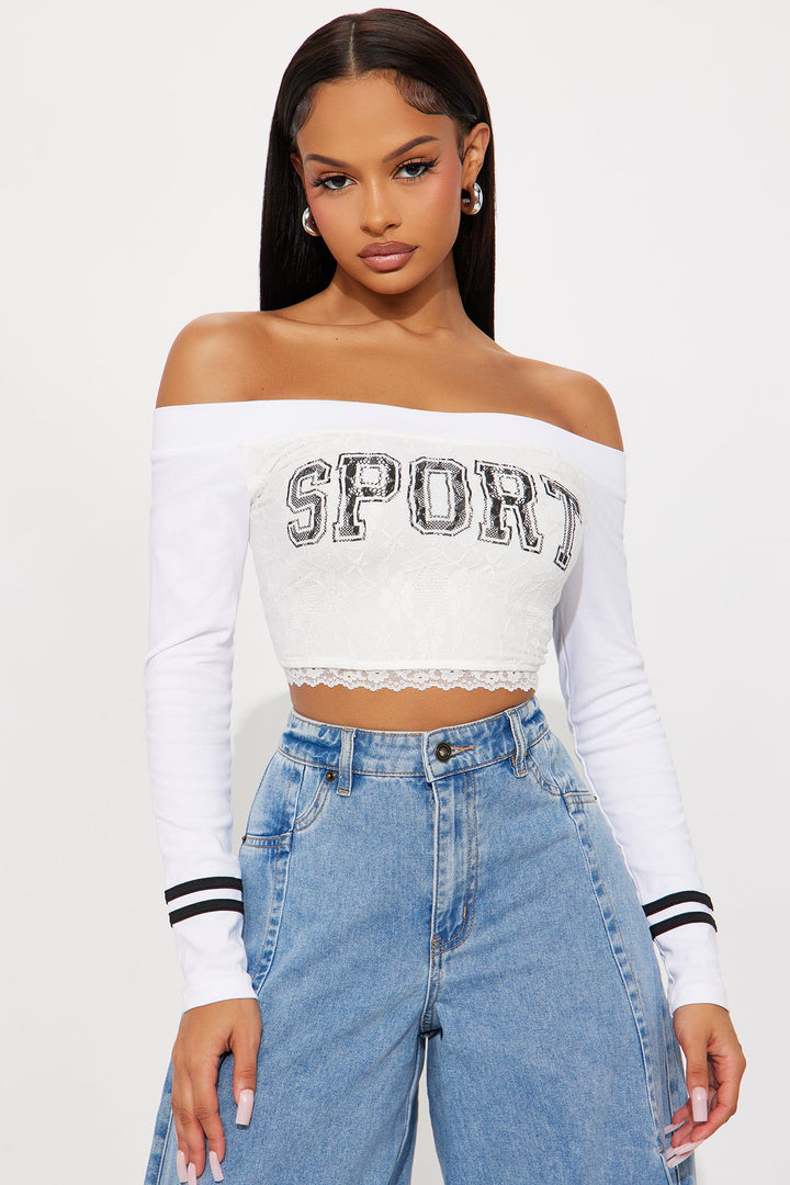 Sporty Gal Off Shoulder Top - White