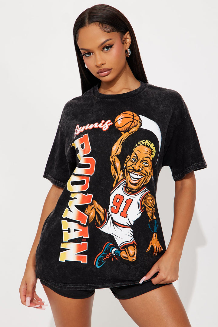 Dennis Rodman Basketball Retro Washed Tee - Black