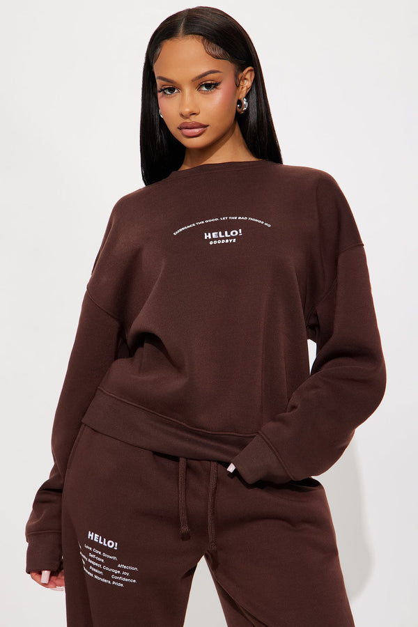 Hello Goodbye Crew Neck Sweatshirt - Brown