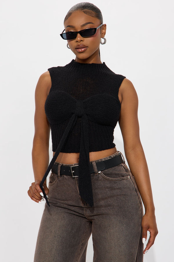 Always Yours Sleeveless Bow Sweater Top - Black