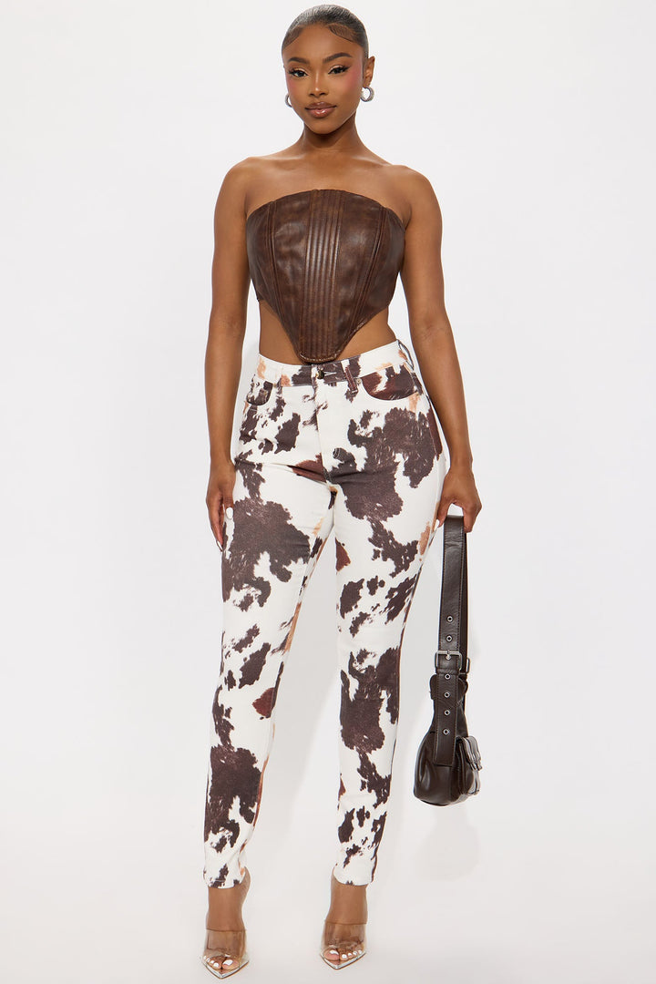 Pick Me Printed Skinny Jeans - Brown/combo