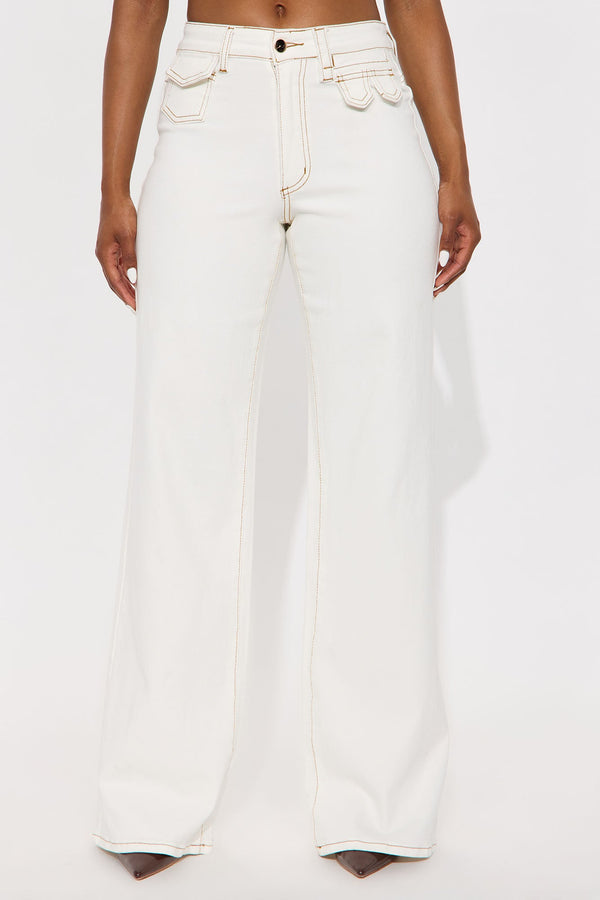 Stella Loose Wide Leg Denim Jeans - Cream