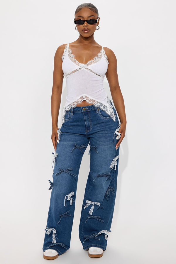 Bowtiful Tinted Wide Leg Jeans - Dark Wash