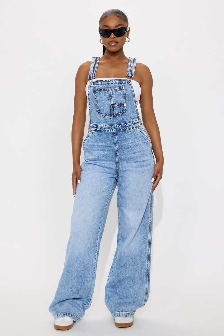 Typical Rachel Wide Leg Denim Overalls - Light Wash