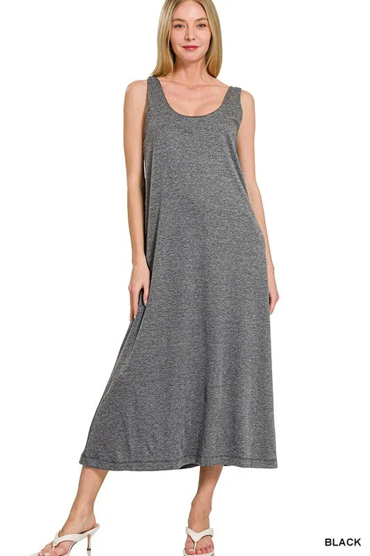 Zenana French Terry Twisted Strap Midi Dress