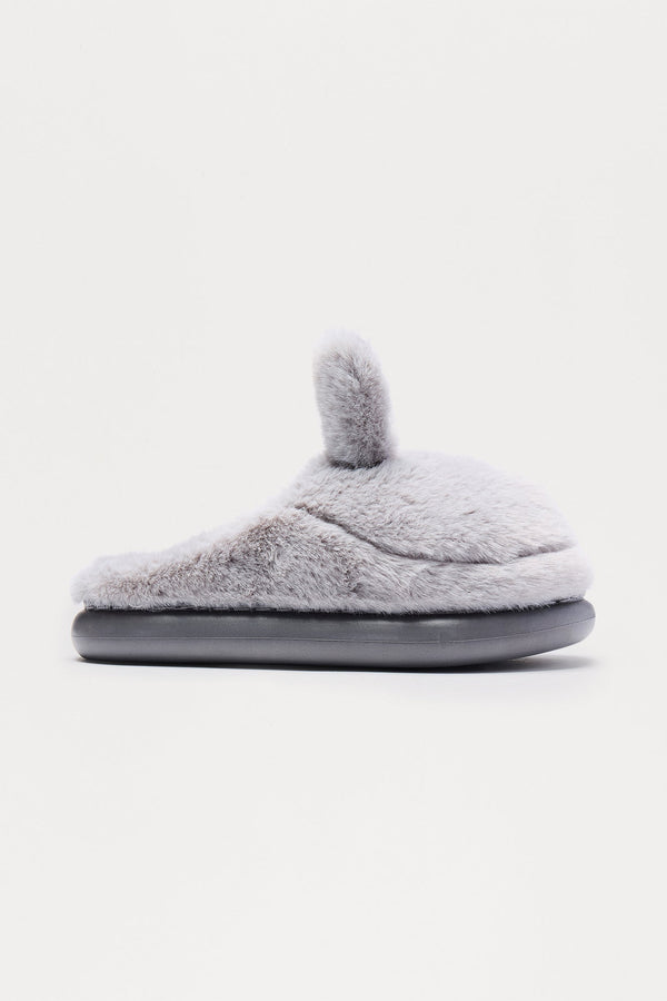 Fluffy Bunny Slippers - Grey