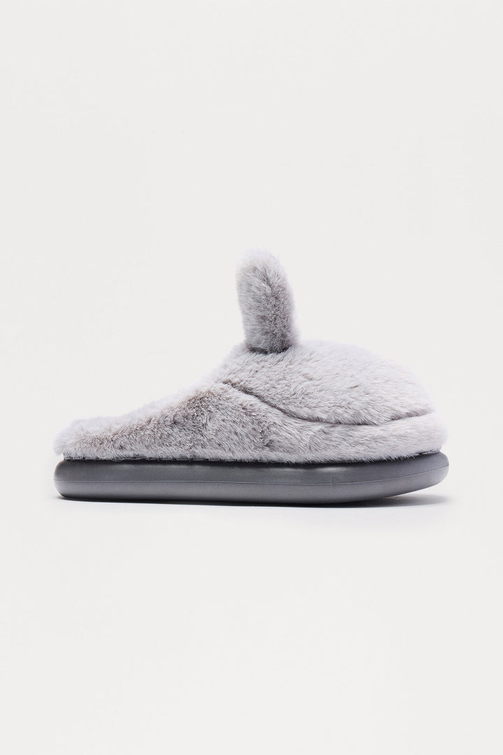 Fluffy Bunny Slippers - Grey