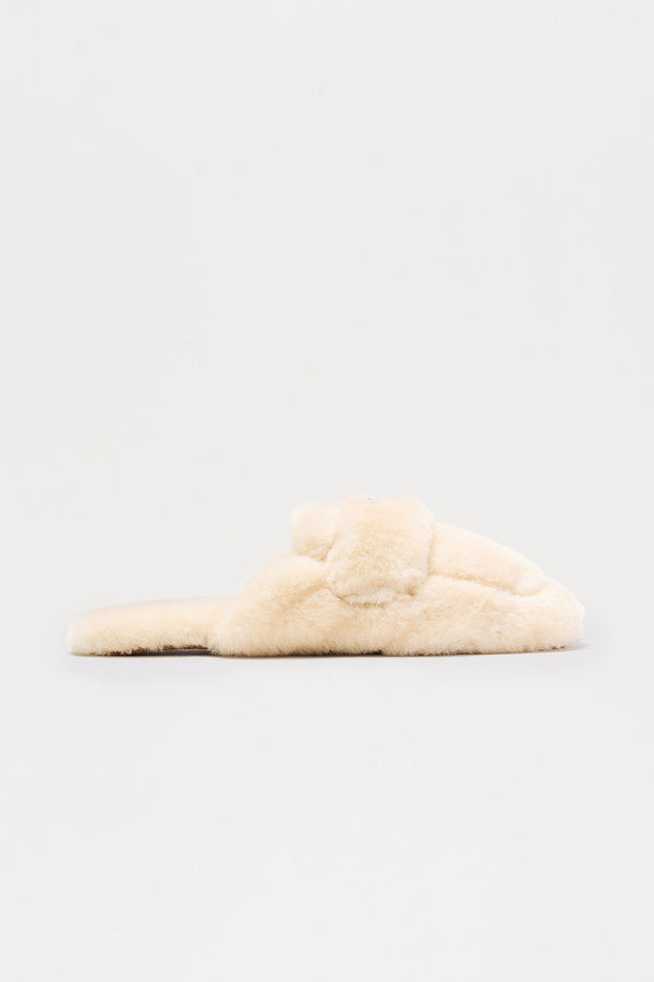 Stasi Faux Fur Slippers - Cream