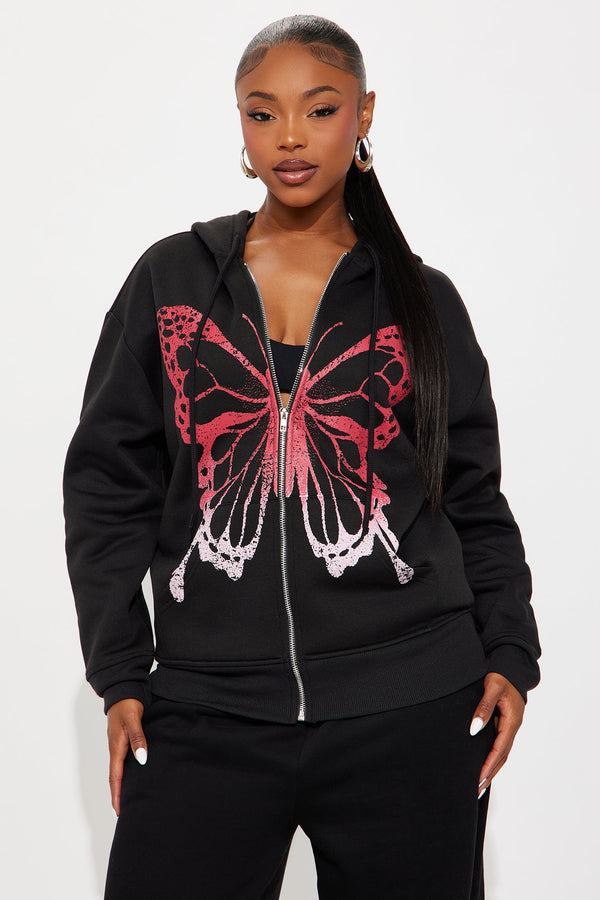 Bianca Ombre Butterfly Full Zip Hoodie - Black