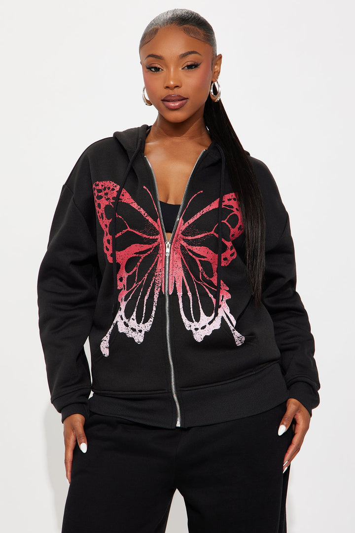 Bianca Ombre Butterfly Full Zip Hoodie - Black
