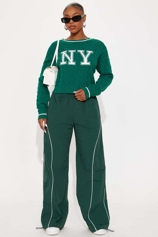 Landed In NY Cable Knit Sweater - Green/combo