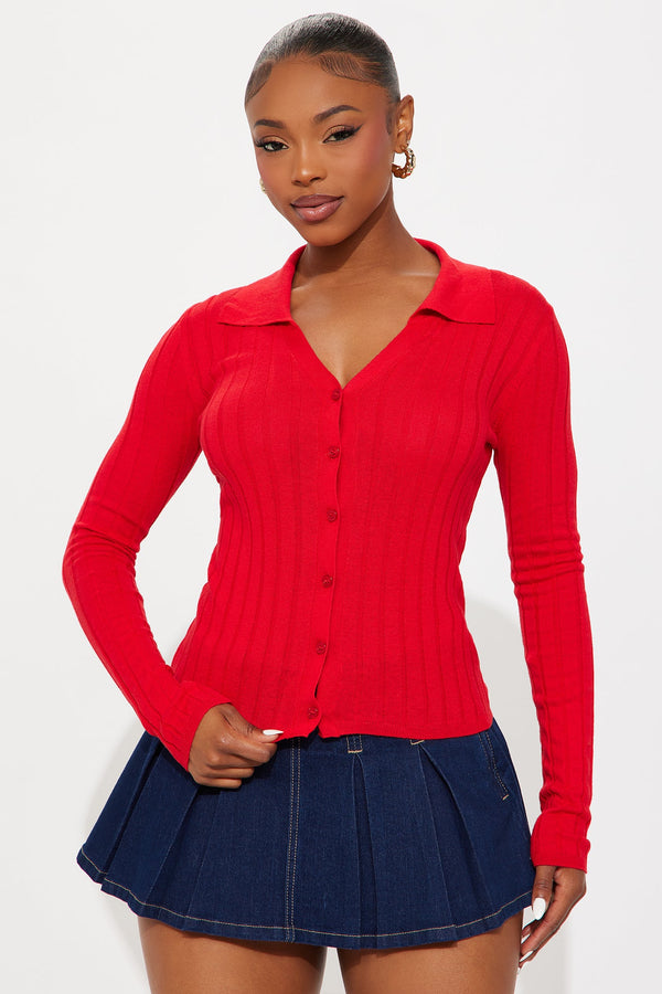 Bring Me Coffee Cardigan - Red