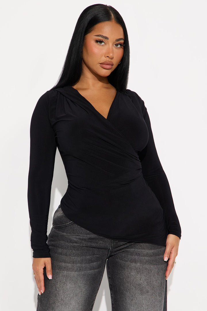 Moxie Asymmetrical Surplice Top - Black