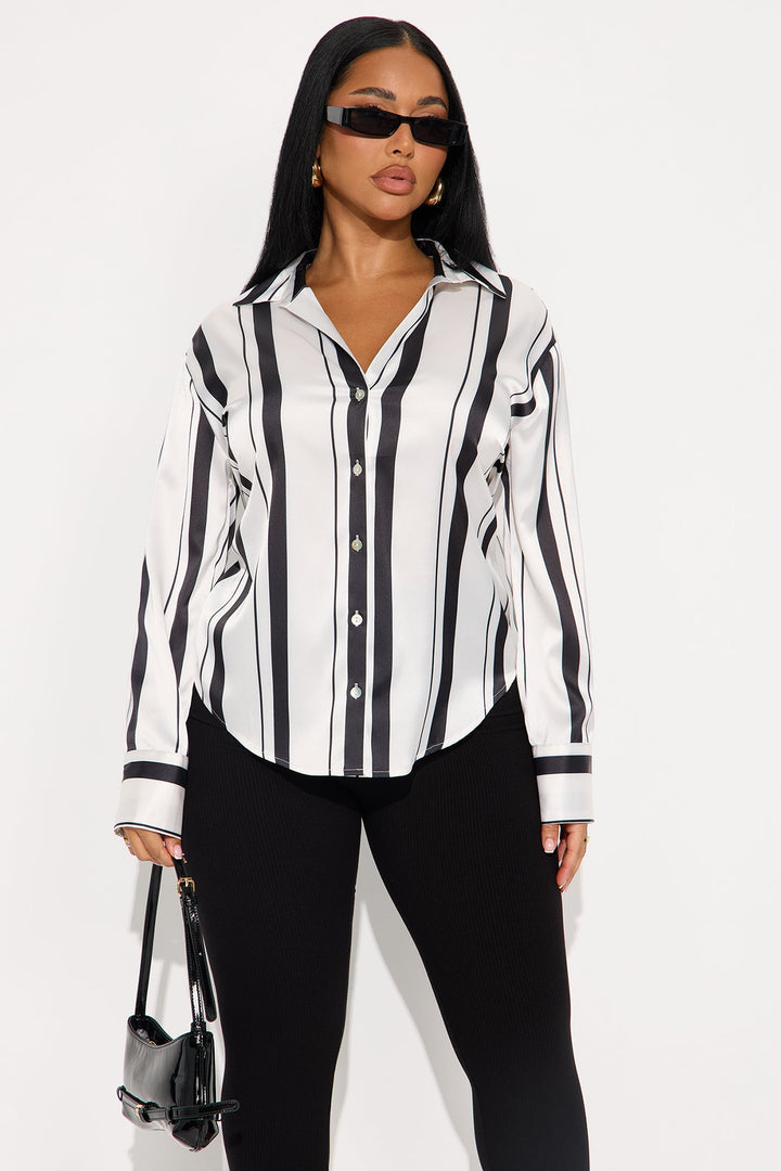 Anni Striped Satin Shirt - Black/combo