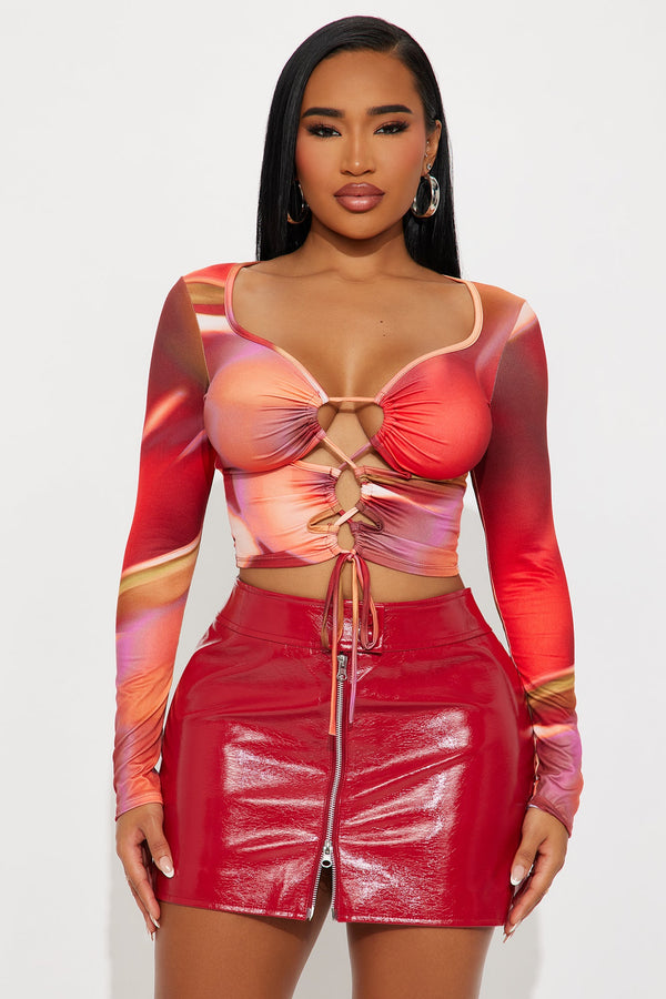 Estella Long Sleeve Lace Up Top - Multi Color