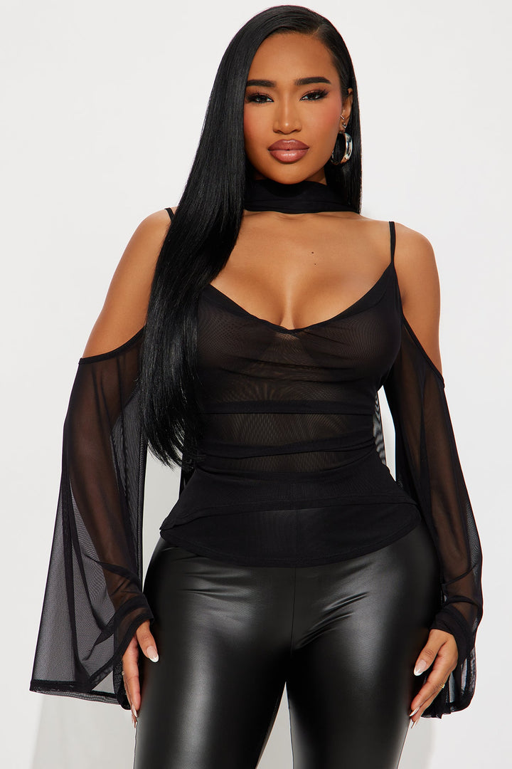 Lavinia Cowl Neck Top And Scarf 2 Piece Set - Black