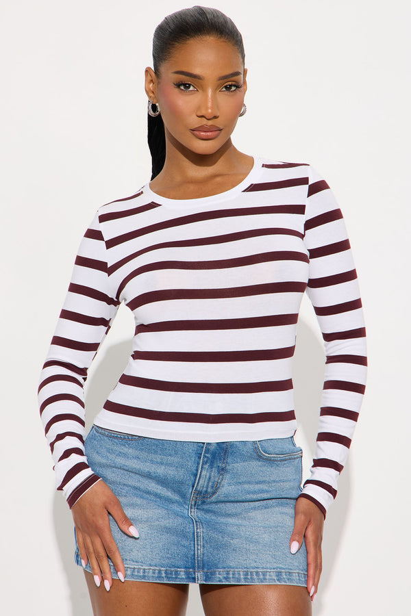 Dani Striped Long Sleeve Baby Tee - Burgundy/combo