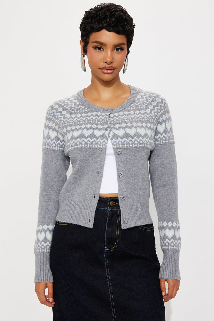 Love Always Fair Isle Cardigan - Heather Grey