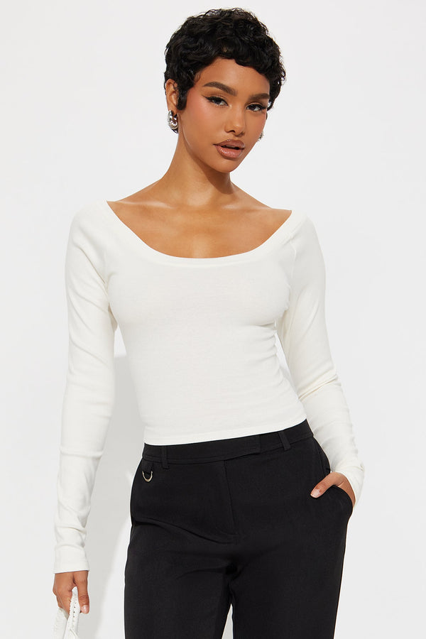 Bella Boat Neck Long Sleeve Top - Off White