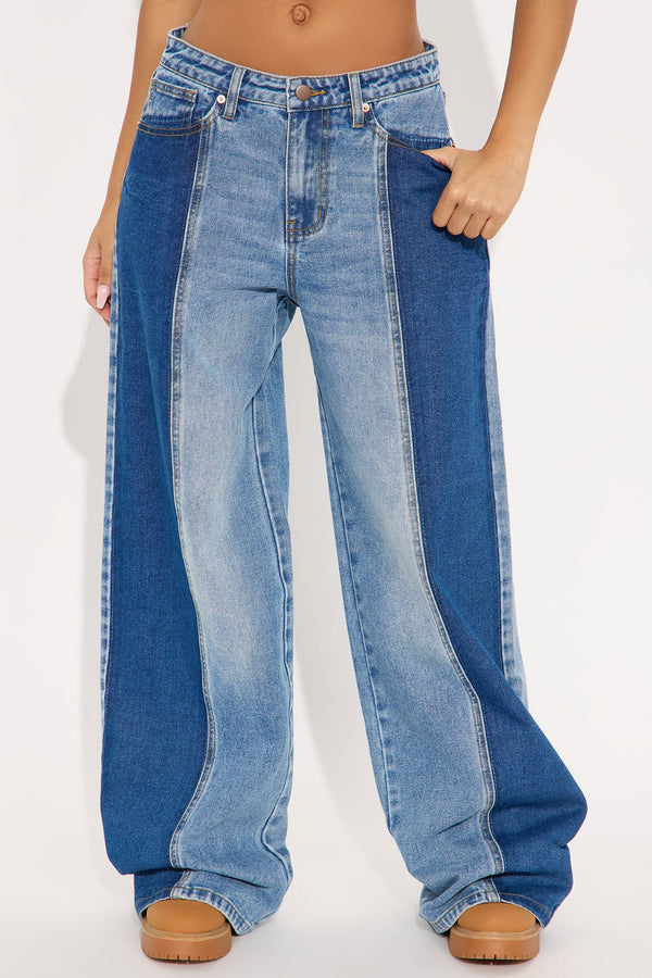 Boho Blues Two Tone Denim Jeans - Medium Wash
