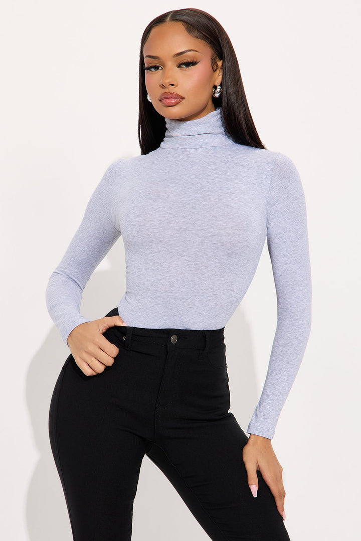 No More Rules High Turtle Neck Long Sleeve Top - Heather Grey