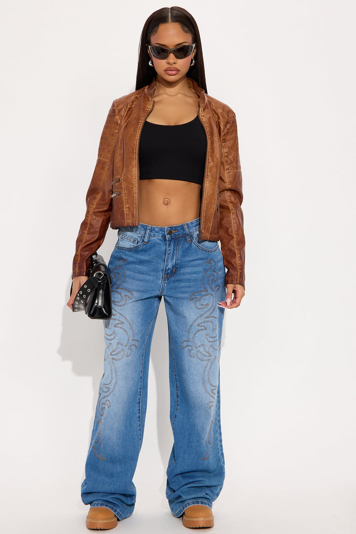 Nothing Like London Embroidered Baggy Jeans - Medium Wash