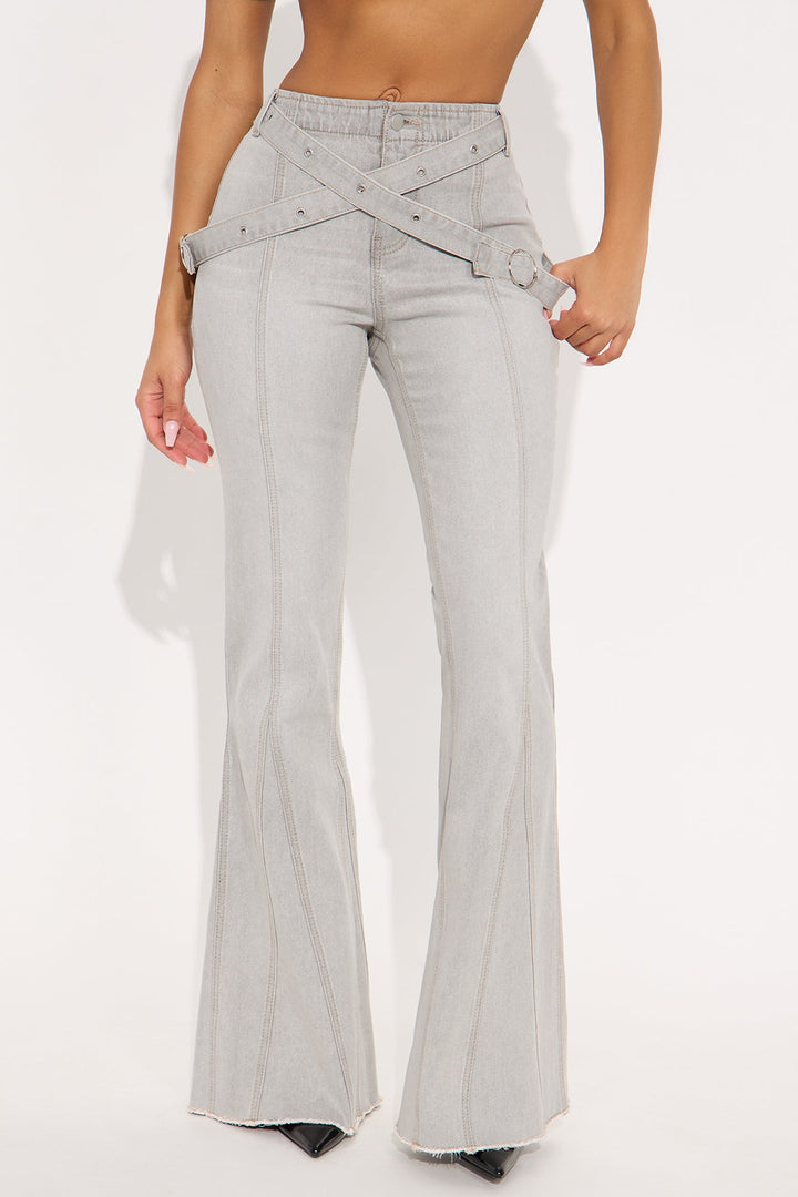 Meet Me Later Soft Stretch Flare Jeans - Grey