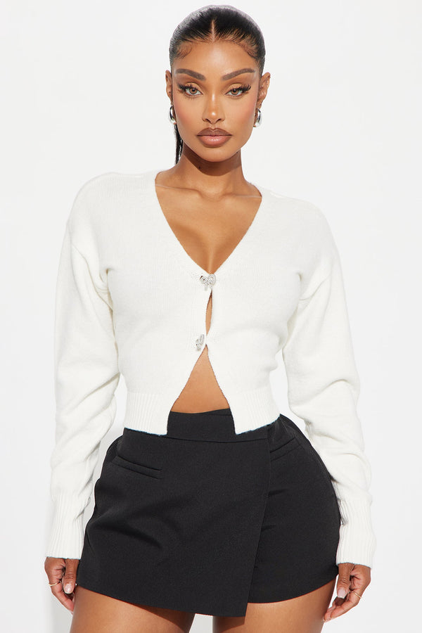With A Bow Cropped Cardigan - Ivory