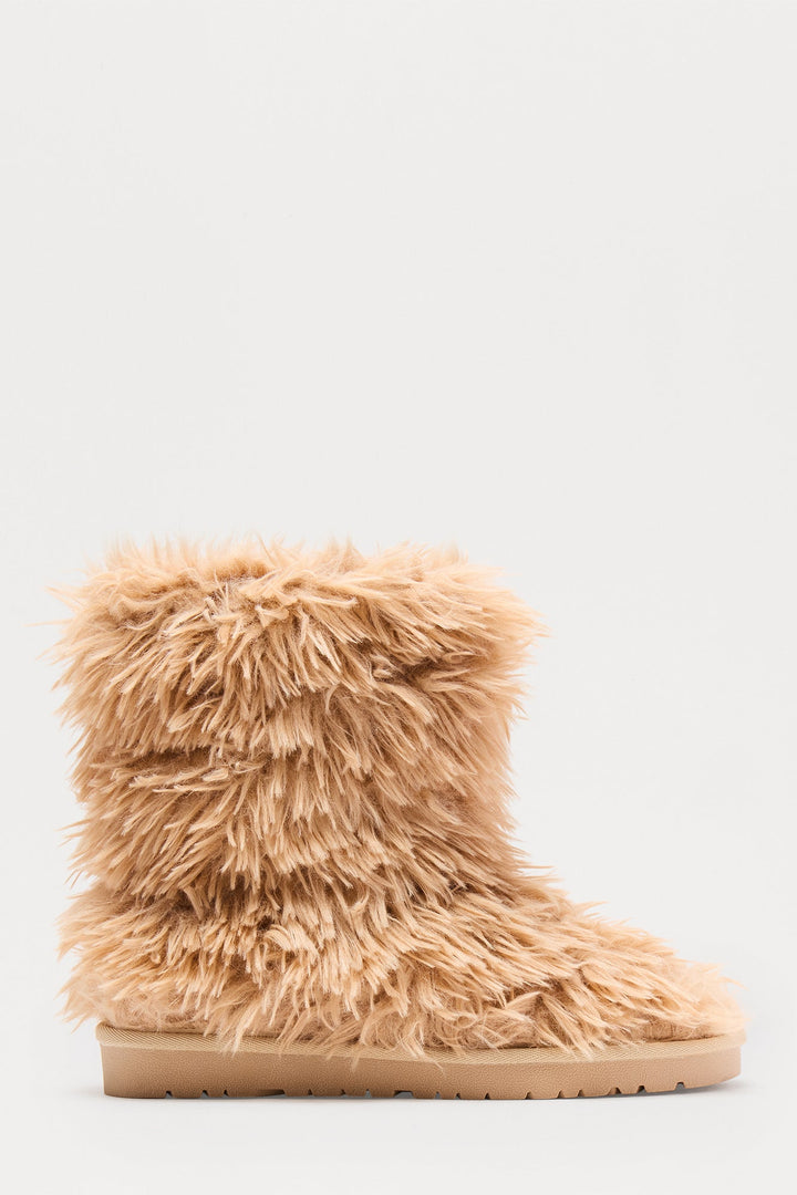 Yetti Faux Fur Booties - Nude