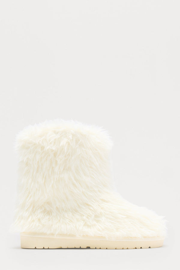 Yetti Faux Fur Booties - Cream