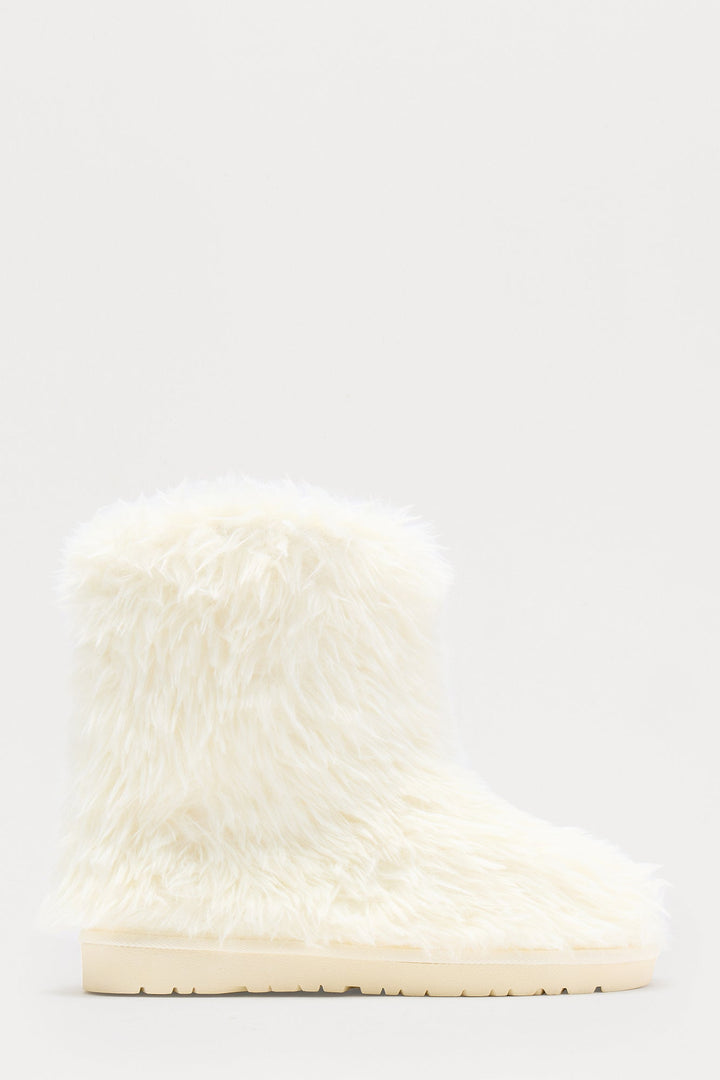 Yetti Faux Fur Booties - Cream