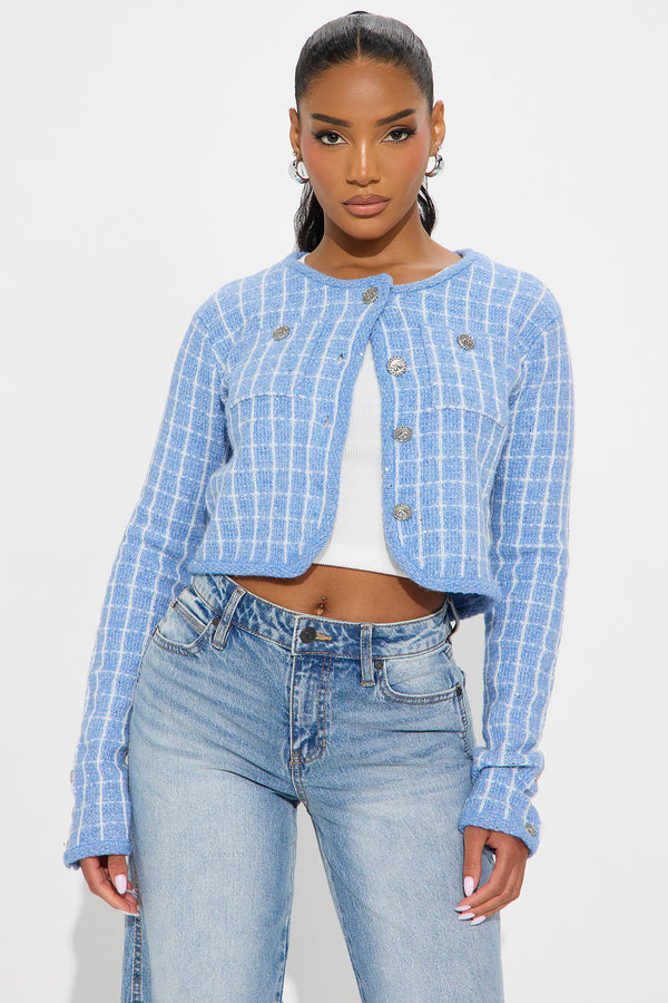 Seek Peace Checkered Hardware Cardigan - Blue/combo