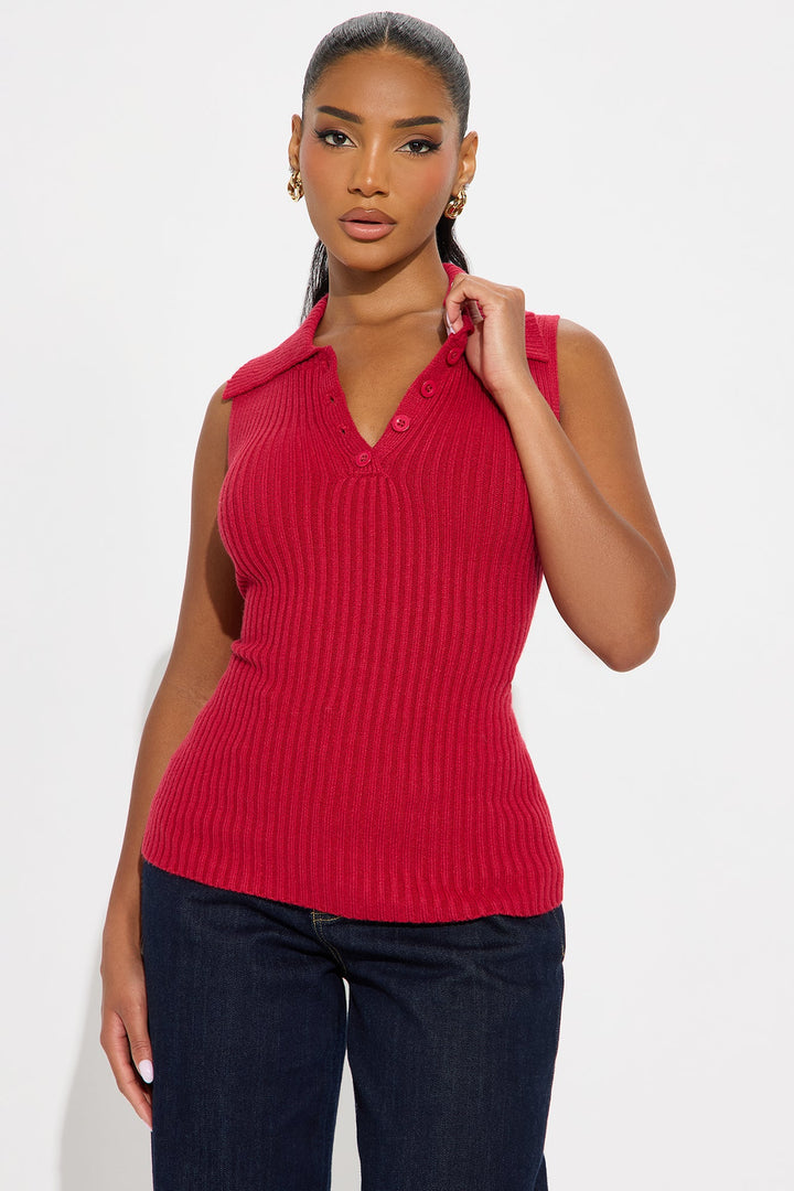Autumn Season Seamless Polo Sweater - Red