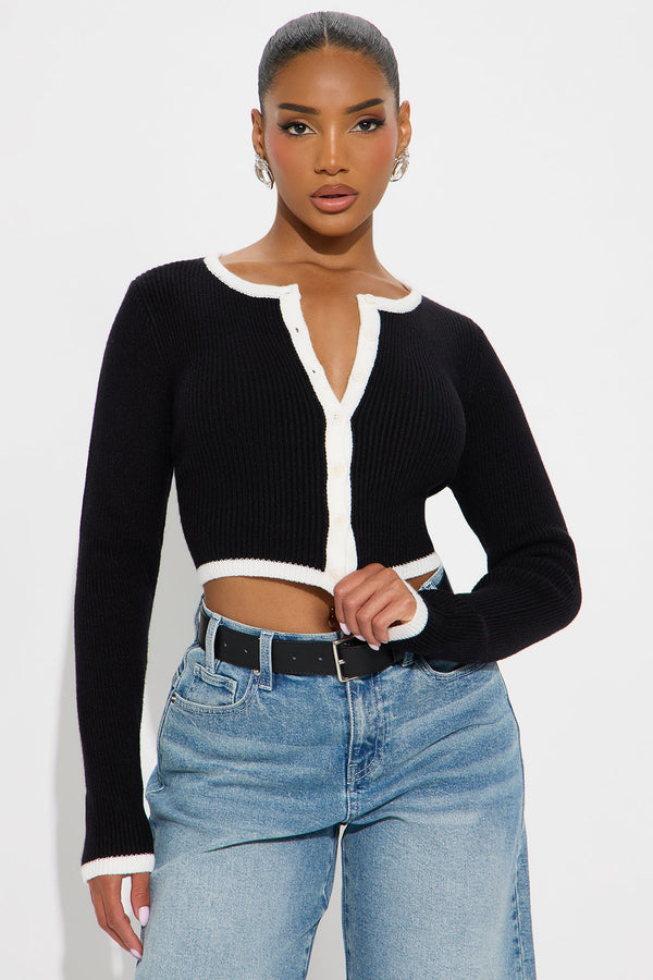 Jaszy Contrast Cardigan - Black/White