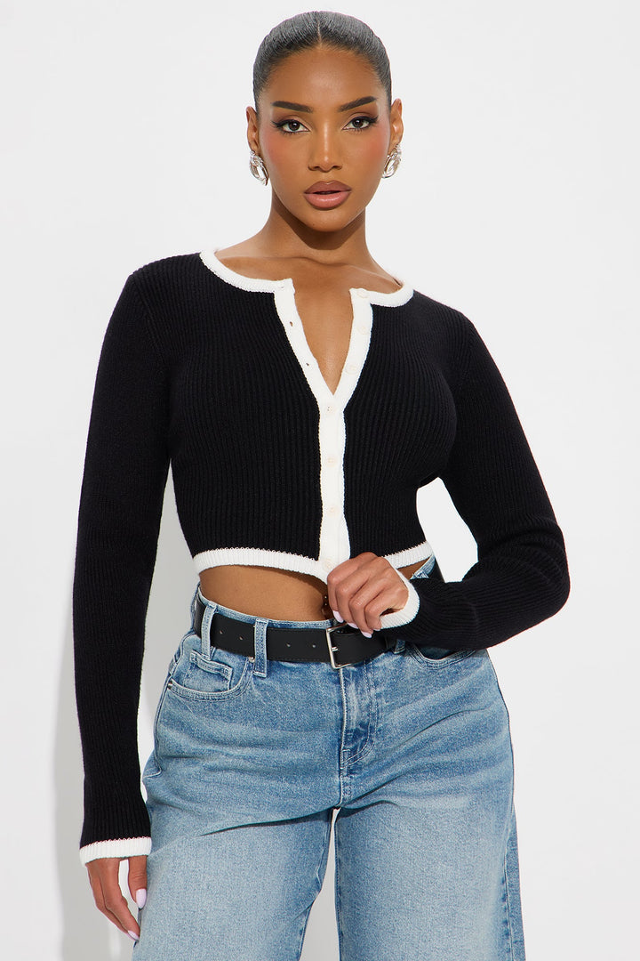Jaszy Contrast Cardigan - Black/White