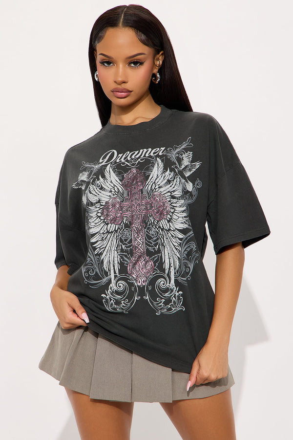 Dreamer Cross Vintage Washed Tee - Black