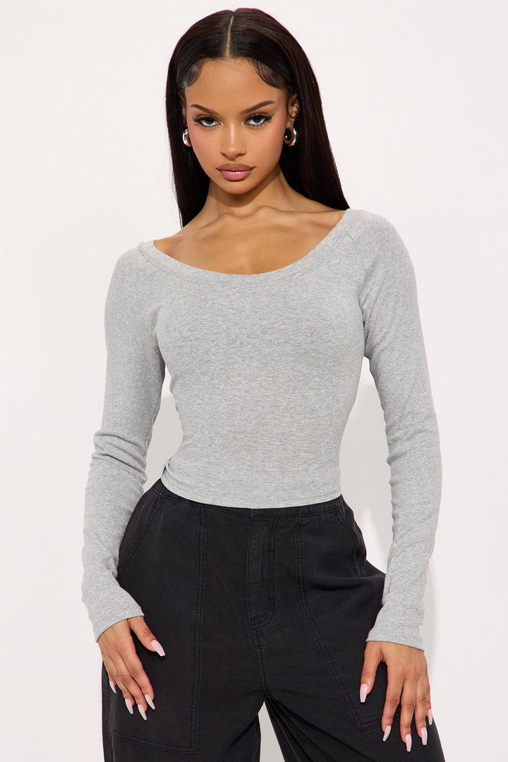 Bella Boat Neck Long Sleeve Top - Heather Grey
